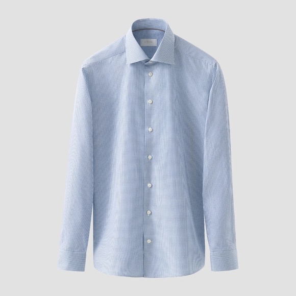 ETON Sz 17.5 / 44 Organic Cotton Check Elevated Twill 3D Dress Shirt Light Blue - Picture 1 of 12